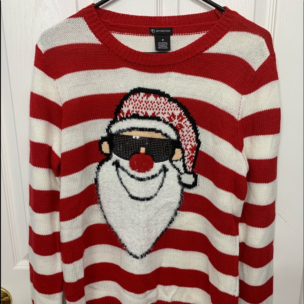 Santa Red White Striped Christmas Sweater